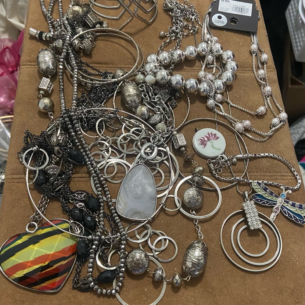 Silver Costume Fashion JEWELLERY Lot Necklaces Bracelets Bundle Wearable